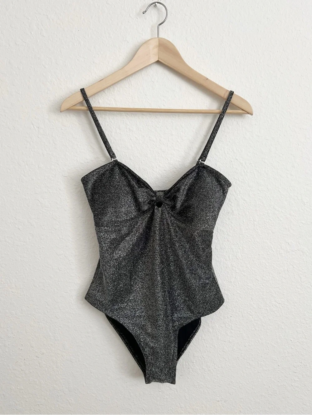 BETSEY JOHNSON Metallic Silver Glitter One-Piece Swimsuit NWT